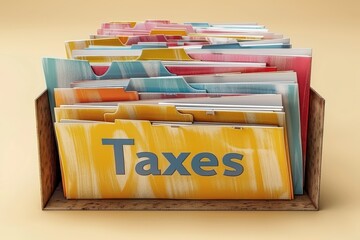 A stack of taxes document on background