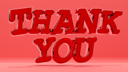 Graphic icon. red text of thank you, red crystal glass text on red background. 3d rendering