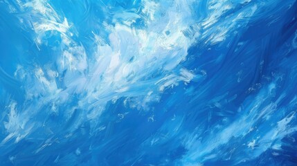 An endless blue sky with wisps of white fluffy clouds scattered abstractly, evoking a sense of tranquility and freedom.