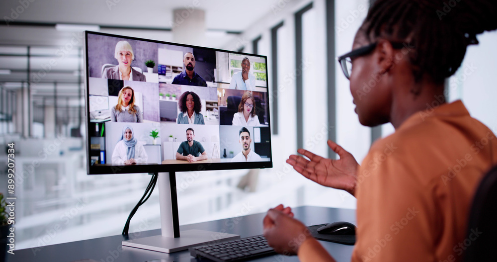 Poster online video conference webinar on computer. business videoconference
