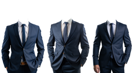 set of formal men suit and tie on transparent background