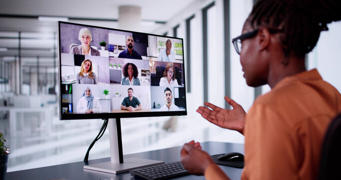 Online Video Conference Webinar On Computer. Business Videoconference