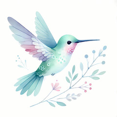 Fototapeta premium humming bird watercolor illustration isolated on white background 