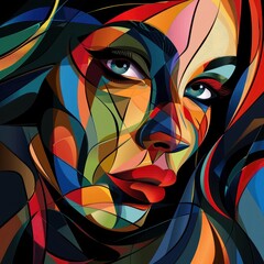A distorted human face made of geometric shapes and lines, cubism By Generated AI