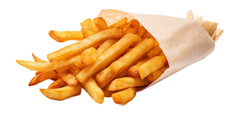 French fries with ketchup wrapped up in paper
