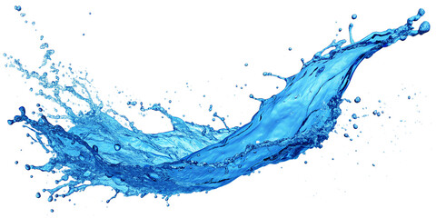 Obraz premium Bluewater swirls splash on a white background, an abstract liquid wave flowing in motion on a transparent background.