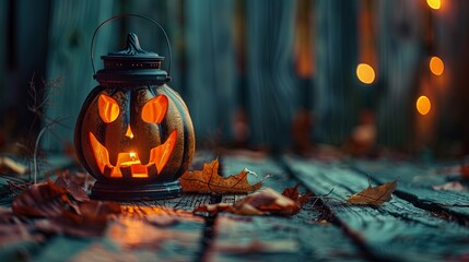 Mystical Halloween Night Pumpkin and Glowing Lantern