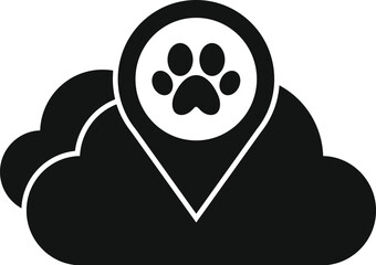 Black and white logo representing a cloud pet shop with a paw print inside a location pin