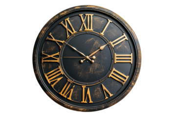 A Vintage Black and Gold Wall Clock With Roman Numerals