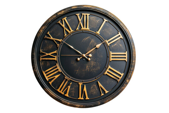 A Vintage Black and Gold Wall Clock With Roman Numerals