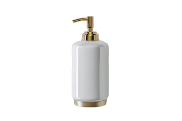 Obraz premium A Sleek, White Ceramic Soap Dispenser With a Gold Pump and Base, Ready for a Fresh Start