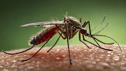 Fototapeta premium Ultra close up of mosquito bite entomology disease transmission insects in the south east and south Asia drinking blood