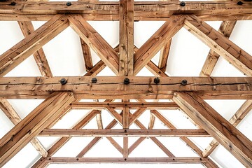 Wooden structure framework isolated on white background Generative Ai