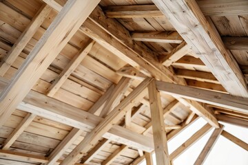 Wooden structure framework isolated on white background Generative Ai