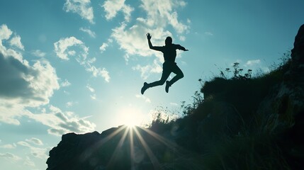 silhouette of a person jumping