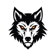 AAngry wolf head logo with red eye silhouette, perfect for bold designs and striking illustrations.