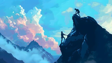 A group of people are hiking up a mountain