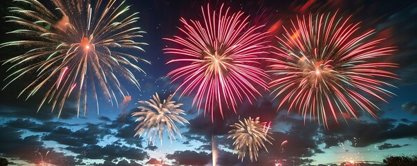 Naklejka premium An inspiring festivals and celebrations image showcasing a fireworks display lighting up the night sky during a community festival, filling the air with excitement and wonder