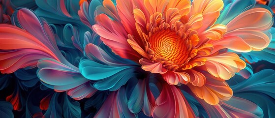 Colorful swirling flower design, abstract and vibrant, detailed patterns, generative AI, close-up view,
