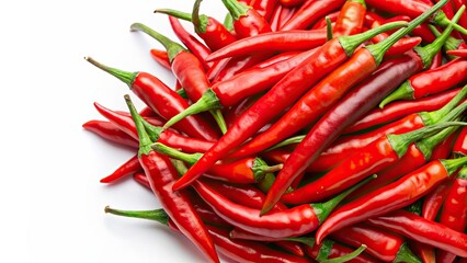 Close up of vibrant red chilies on a white background, spicy, vegetable, food, cooking, ingredient, fresh, organic, healthy