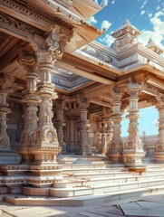 Fototapeta premium Ornate Stone Columns and Steps of an Ancient Temple