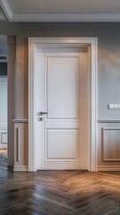 White Doorway with Paneled Walls and Wood Floor