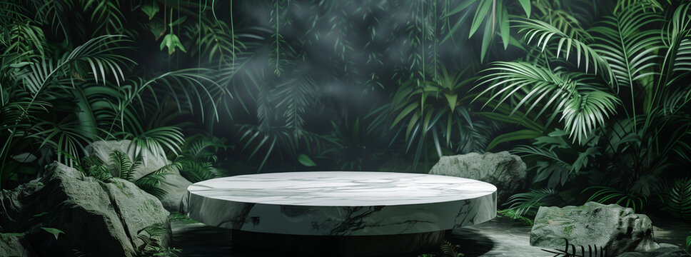 Enigmatic Marble Sphere in Dark Jungle Environment - Commissioned Eco-Friendly Maya Rendering with Minimalist Design