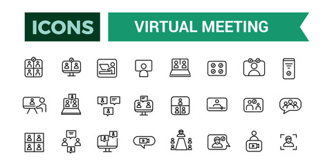 Virtual Meeting icons collection. Outline icons pack. Editable vector icon set and illustration for web and UI.