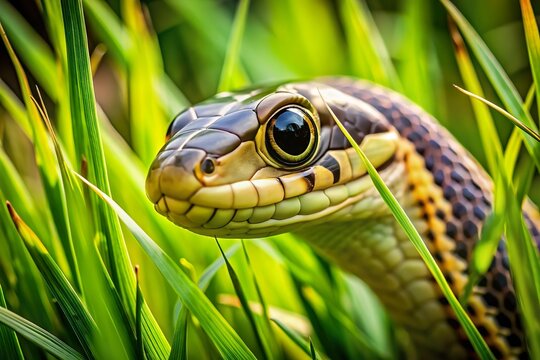 dangrous snake sneak in grass field. Natural habitat of snake