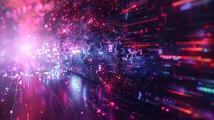 Fototapeta premium Vibrant digital abstract scene with glowing particles, colorful trails, and dynamic motion conveying a sense of technology and speed.