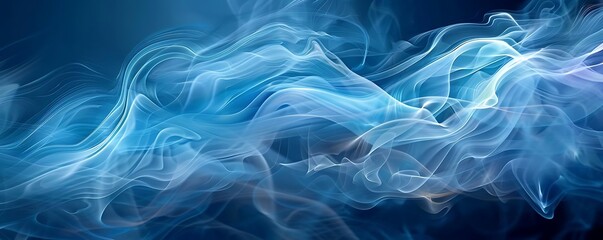 Obraz premium A mesmerizing swirl of blue smoke dancing against a dark background, creating an ethereal and calming visual effect.