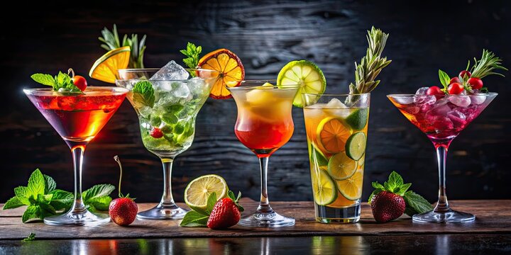 Playful cocktails with colorful garnishes and cheeky names, cocktails, drinks, alcohol, colorful, garnish, fun, party, bar