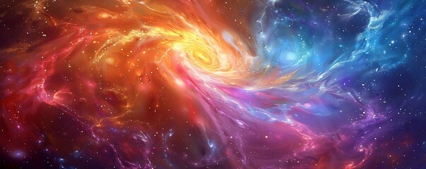 Fototapeta premium A vibrant cosmic swirl of colors, showcasing the beauty of the universe with bright stars and nebulae in deep space.