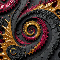 Abstraktion Fraktale Gold Rubin Kohle 1x1. Hintergrund für das Design 6. © nitroziklop7
