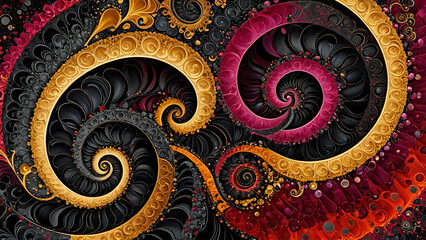 Abstraktion Fraktale Gold Rubin Kohle 16x9. Hintergrund für das Design 3. © nitroziklop7