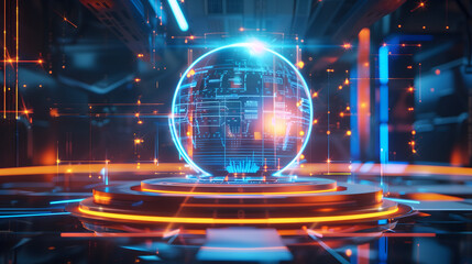 Obraz premium Tech-themed Earth, abstract technological background, futuristic intelligence.