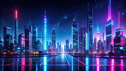 Futuristic cityscape with neon lights at night, futuristic, cityscape, night, neon lights, technology, urban, skyline