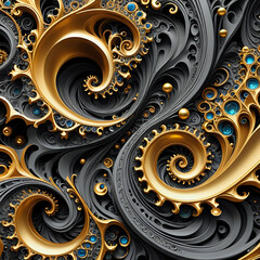 Abstraktion Fraktale Gold auf Kohle 1x1. Hintergrund f&uuml;r das Design 6.