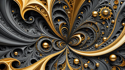 Abstraktion Fraktale Gold auf Kohle 16x9. Hintergrund für das Design 5. © nitroziklop7