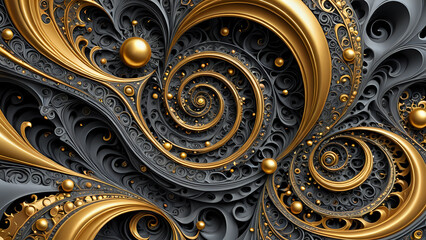 Abstraktion Fraktale Gold auf Kohle 16x9. Hintergrund für das Design 6. © nitroziklop7