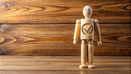 Wooden doll representing quality assurance, guarantee, standards, ISO certification