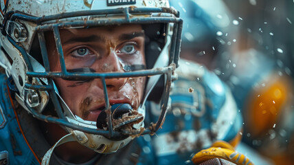 a caucasian nfl football player dropping the ball, daytime, stedium,generative ai