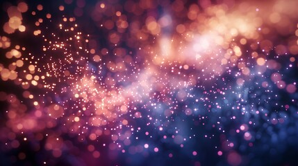 Fototapeta premium Abstract light background with particles and bokeh, featuring bright blue lights, stars, snowflakes, and winter patterns, creating a festive holiday design with glowing, sparkling, and animated elemen