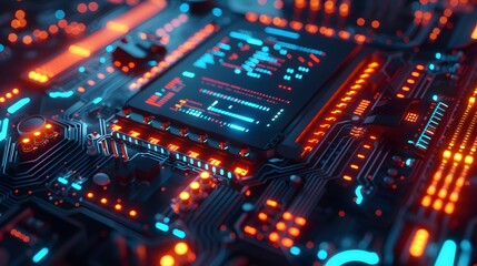 Fototapeta premium Futuristic Circuit Board with Red and Blue Lights.