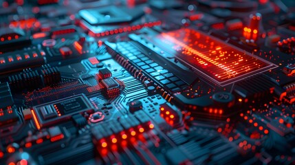 Obraz premium Red and Blue Circuit Board.