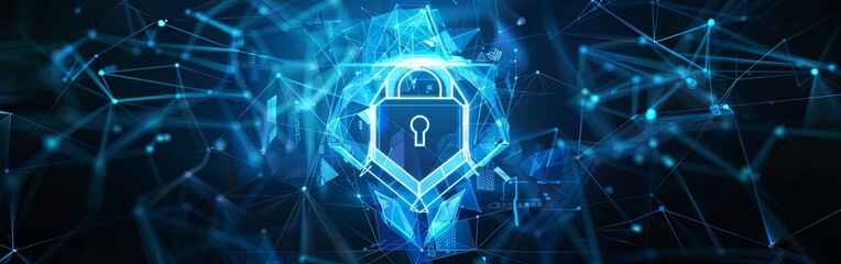 Futuristic Digital Lock Symbol in Glowing Blue