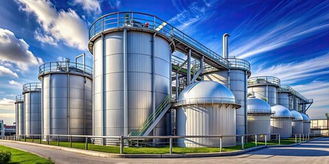 Obraz premium Innovative hydrogen storage tanks at an industrial energy plant, Hydrogen, Power, Energy, Innovative