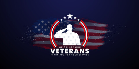 Veterans day poster. Veteran's day illustration with american flag, 11th November, Vector illustration