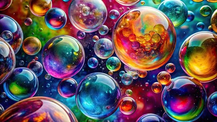 Colorful bubbles of various sizes and hues floating together in a vibrant mixture on a wallpaper, colorful, bubbles, mixed