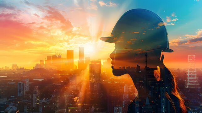 Woman Engineer Silhouette Over Cityscape